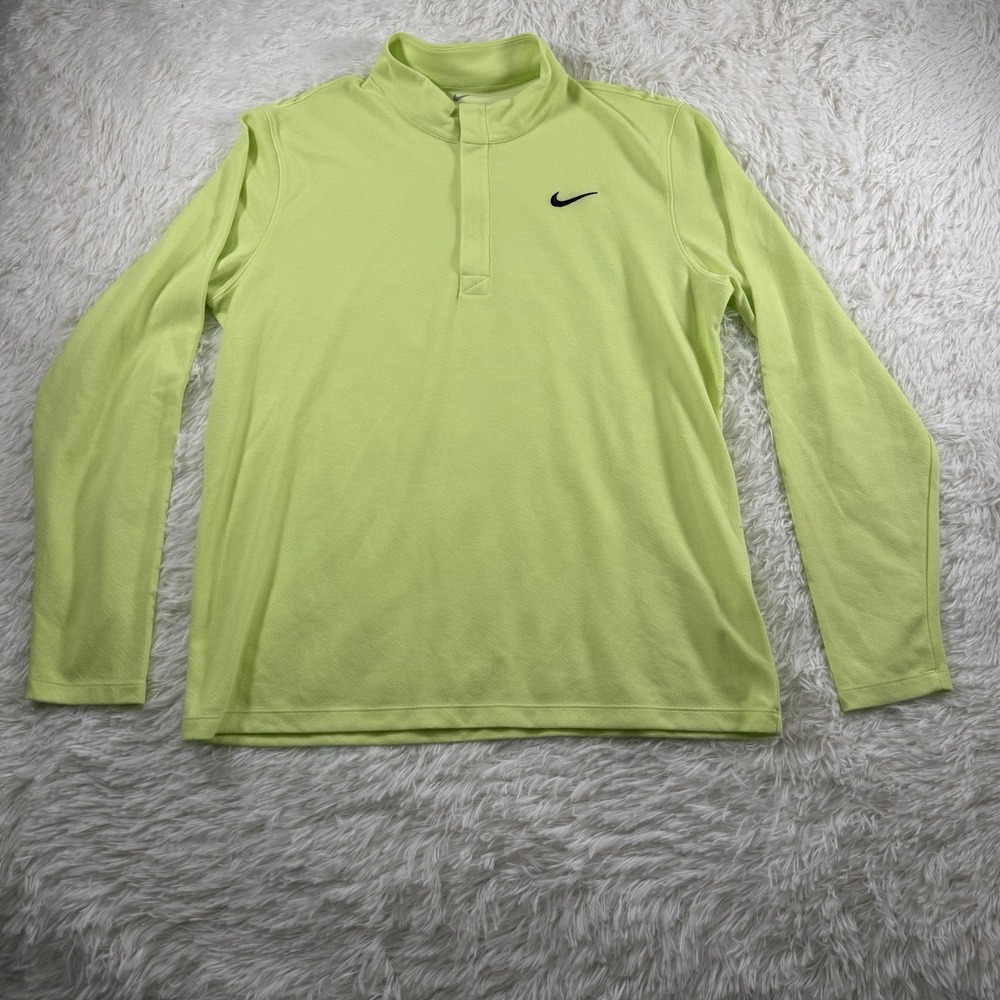 Nike Pullover Training Shirt Mens Large Volt Green 1/4 Zip‎ Breathe Long Sleeve